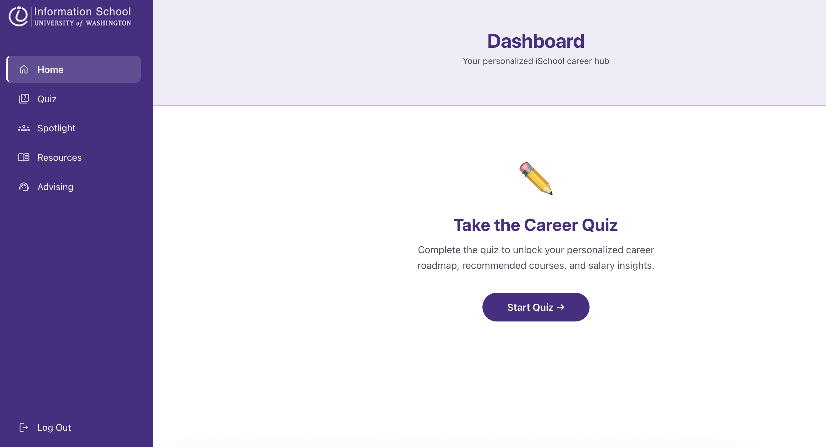 Homepage of ischool dashboard capstone project